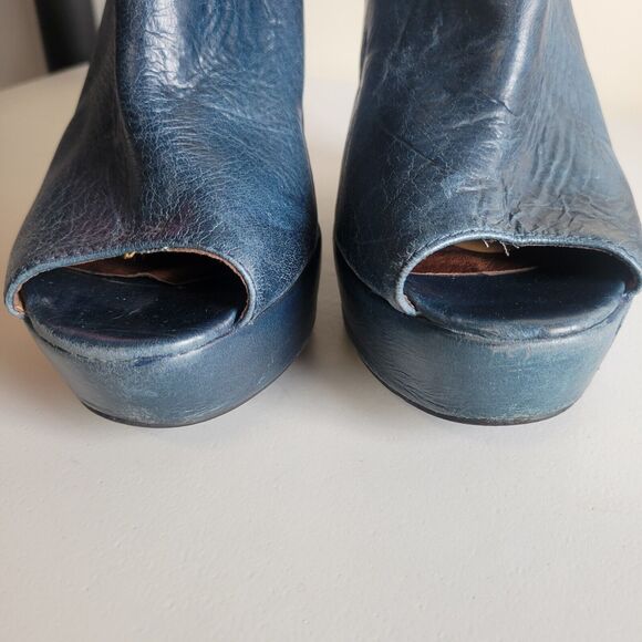 jeffery campbell Tick platform booties peep toe sz 8 blue zip close art to wear - Picture 2 of 9